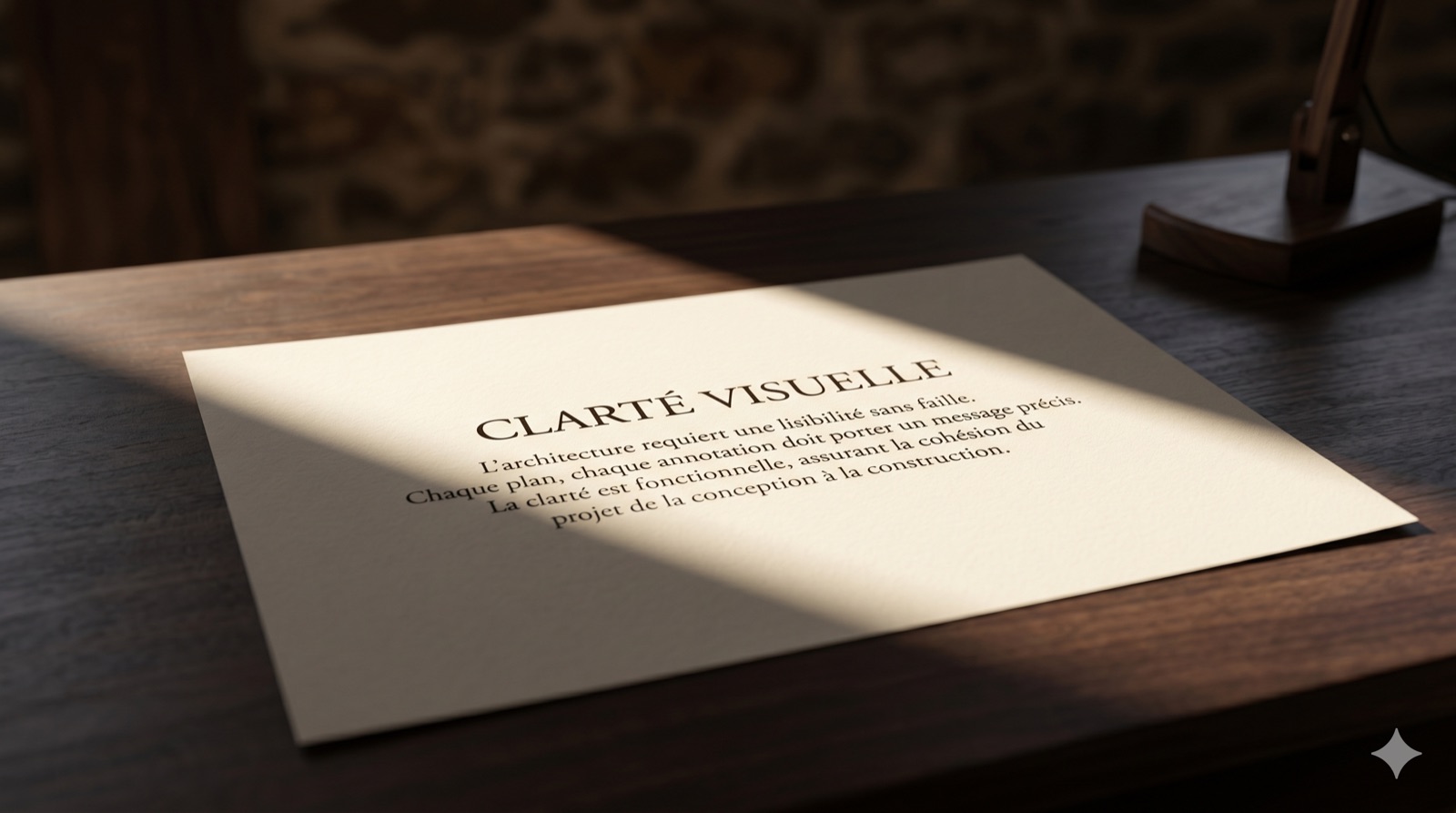 Note manuscrite « Clarté visuelle » posée sur un bureau en bois