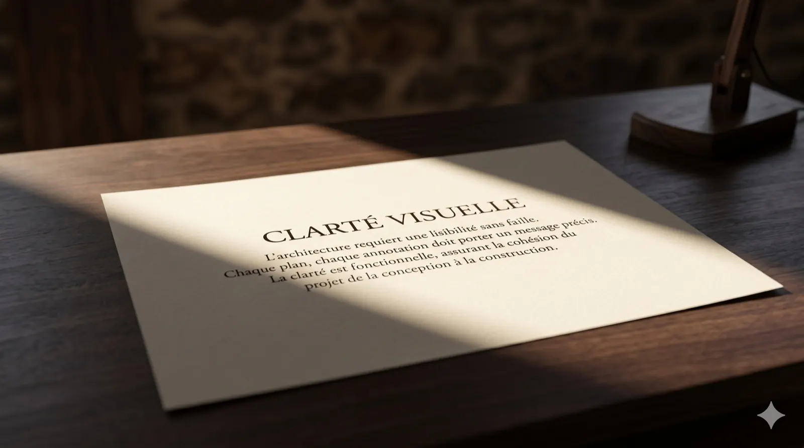 Note manuscrite « Clarté visuelle » posée sur un bureau en bois
