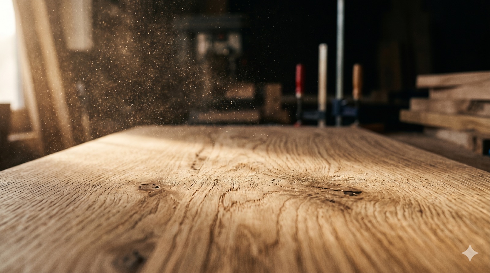 Plan de travail en bois massif dans un atelier